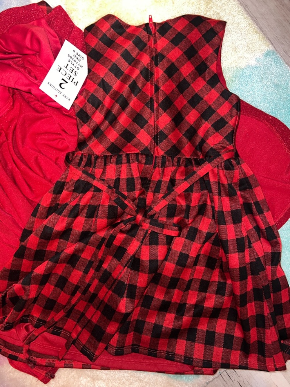 NEW Rare Editions Sparkle Red Coat with Black-Red Plaid Accents and Plaid Dress - Picture 8 of 10